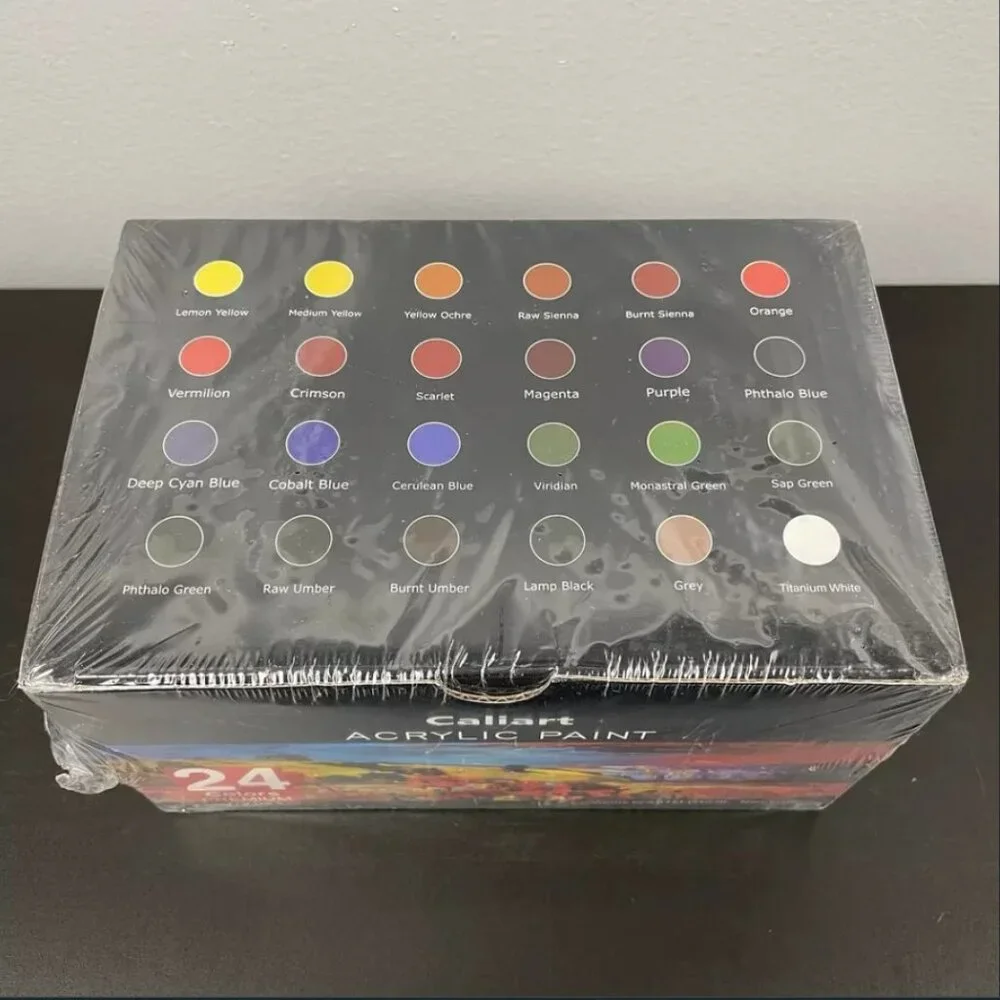 NEW 24 Colors Caliart Acrylic Paint Set Paints with 12 Brushes Art Craft Supply